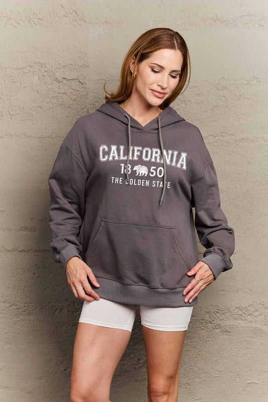 Full Size CALIFORNIA 1850 THE GOLDEN STATE Graphic Hoodie - Dark Gray / S - Women’s Clothing & Accessories - Shirts &
