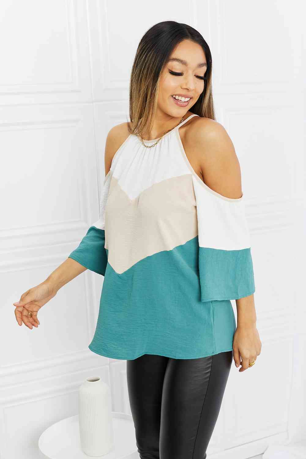 Full Size Color Block Cold-Shoulder Blouse - Women’s Clothing & Accessories - Shirts & Tops - 3 - 2024