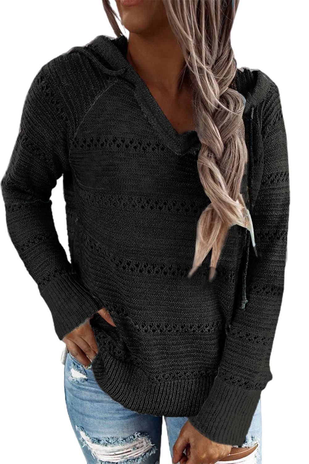 Full Size Color Block Knitted Hoodie - Women’s Clothing & Accessories - Shirts & Tops - 31 - 2024