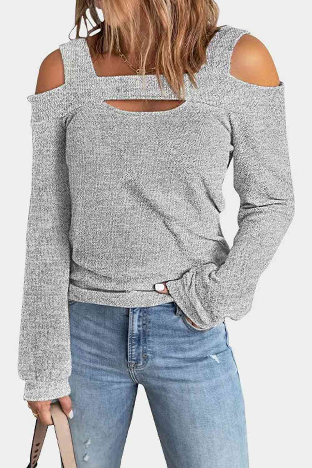 Full Size Cutout Cold Shoulder Blouse - Heather Gray / S - Women’s Clothing & Accessories - Shirts & Tops - 1 - 2024