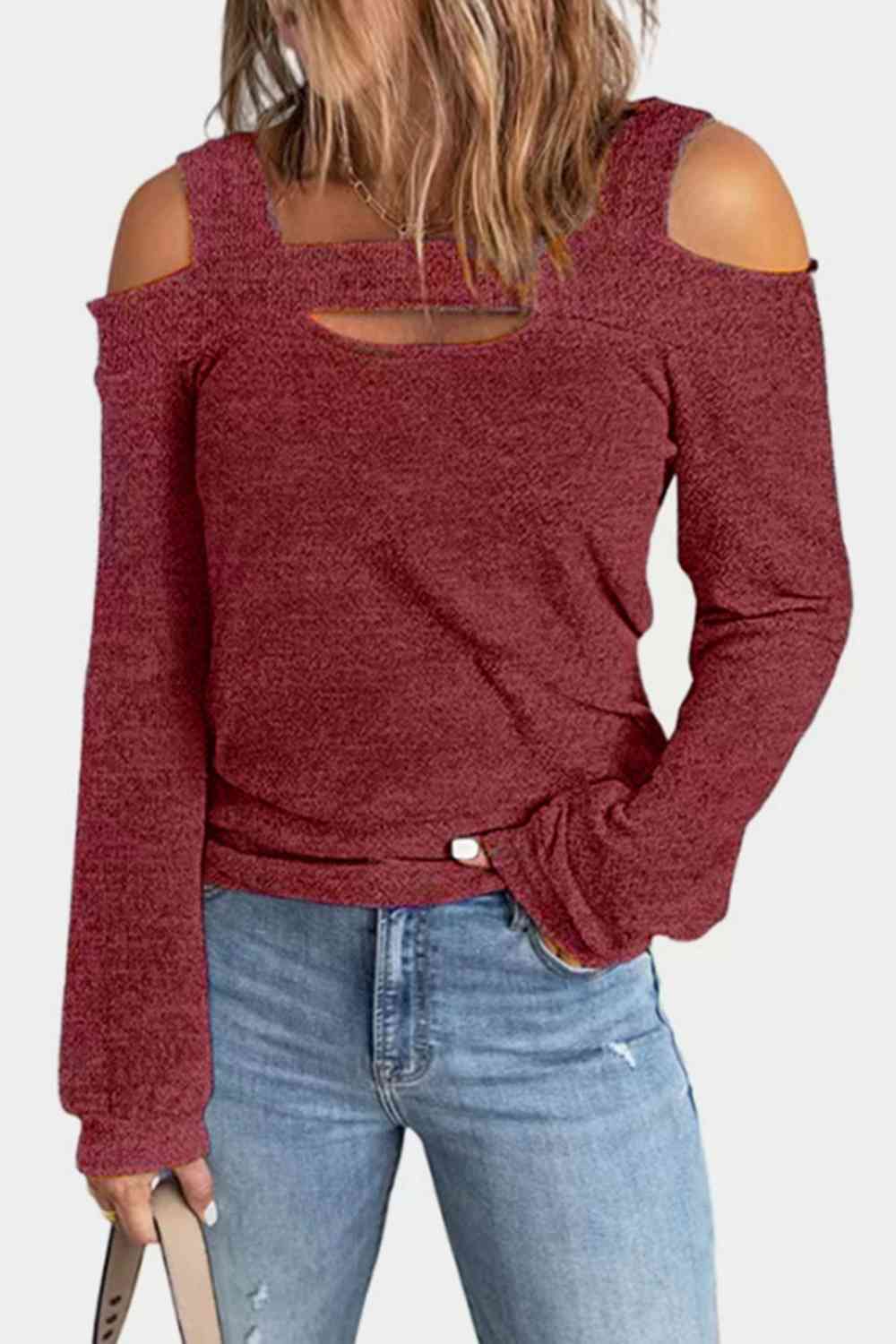 Full Size Cutout Cold Shoulder Blouse - Deep Red / S - Women’s Clothing & Accessories - Shirts & Tops - 13 - 2024