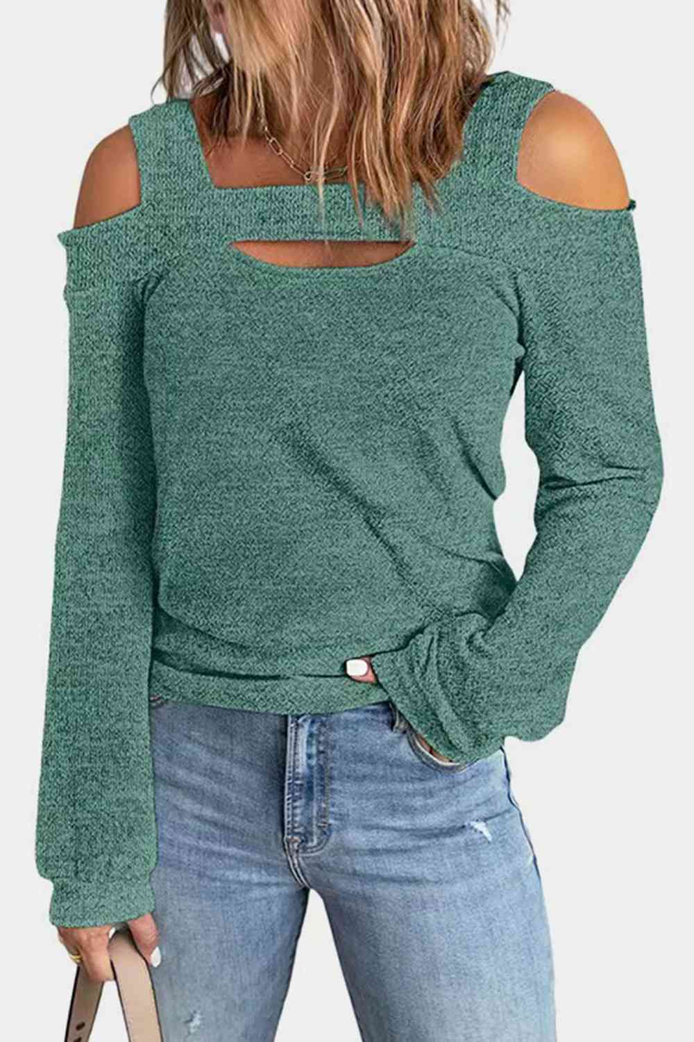 Full Size Cutout Cold Shoulder Blouse - Gum Leaf / S - Women’s Clothing & Accessories - Shirts & Tops - 10 - 2024