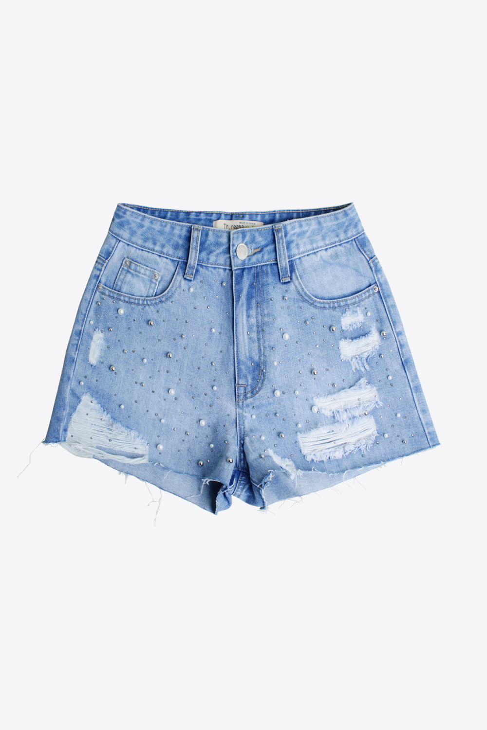 Full Size Distressed Bead Denim Shorts - Light / S - Women’s Clothing & Accessories - Shorts - 1 - 2024