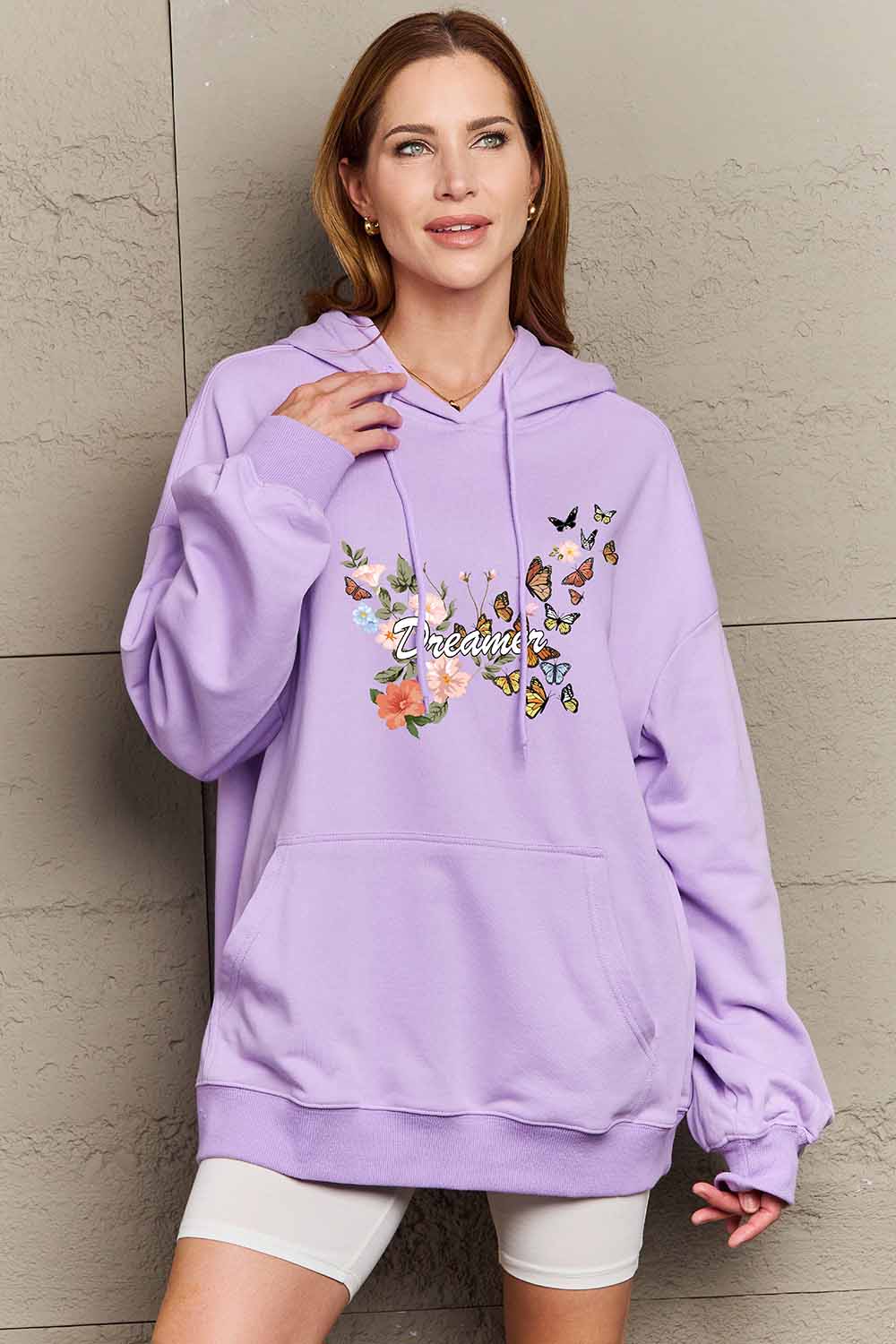 Full Size Dropped Shoulder DREAMER Graphic Hoodie - Purple / S - Women’s Clothing & Accessories - Shirts & Tops - 1