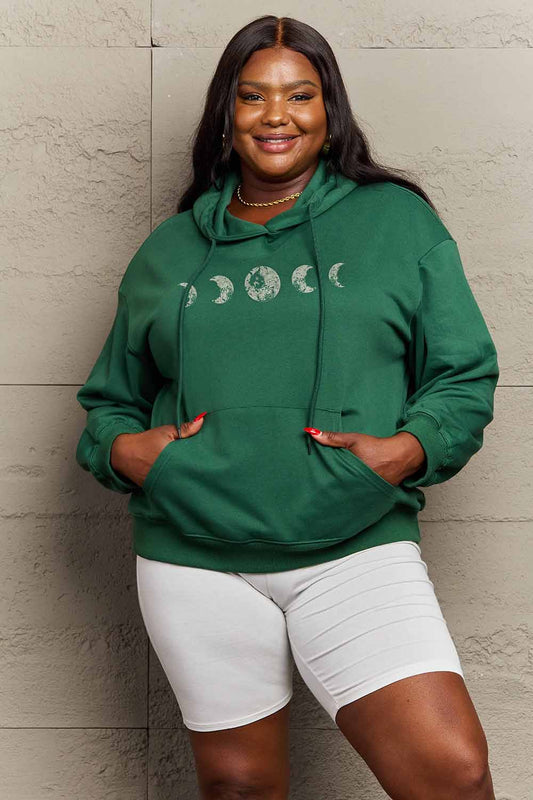 Full Size Dropped Shoulder Lunar Phase Graphic Hoodie - Green / S - Women’s Clothing & Accessories - Shirts & Tops