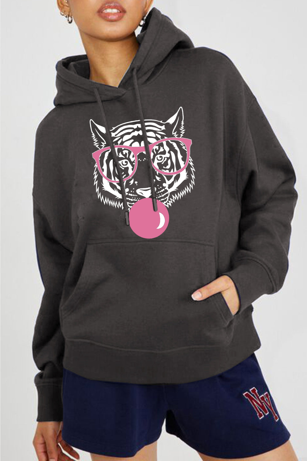 Full Size Dropped Shoulder Tiger Graphic Hoodie - Women’s Clothing & Accessories - Shirts & Tops - 6 - 2024