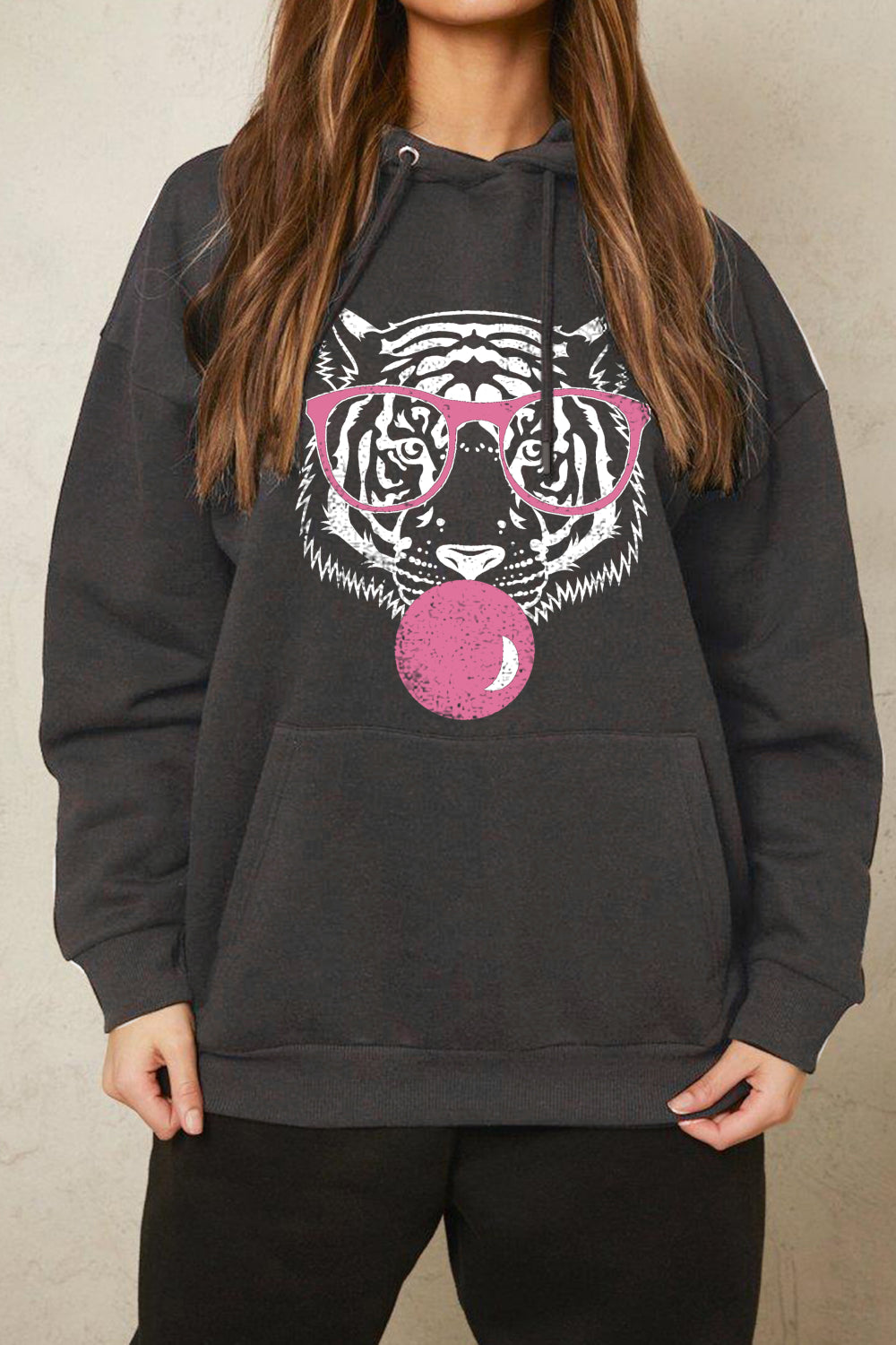 Full Size Dropped Shoulder Tiger Graphic Hoodie - Women’s Clothing & Accessories - Shirts & Tops - 4 - 2024