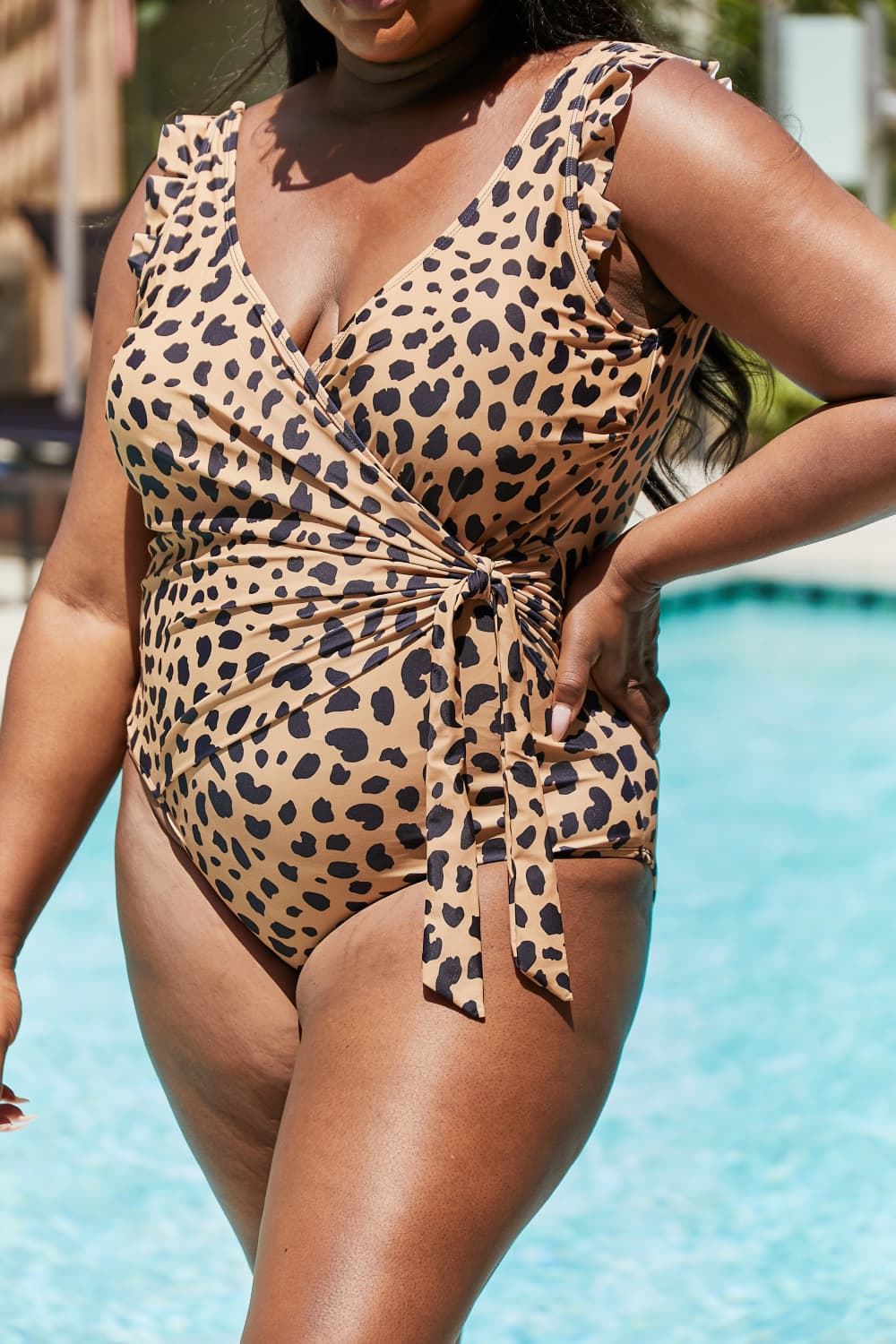 Full Size Float On Ruffle Faux Wrap One-Piece in Leopard - Women’s Clothing & Accessories - Swimwear - 9 - 2024
