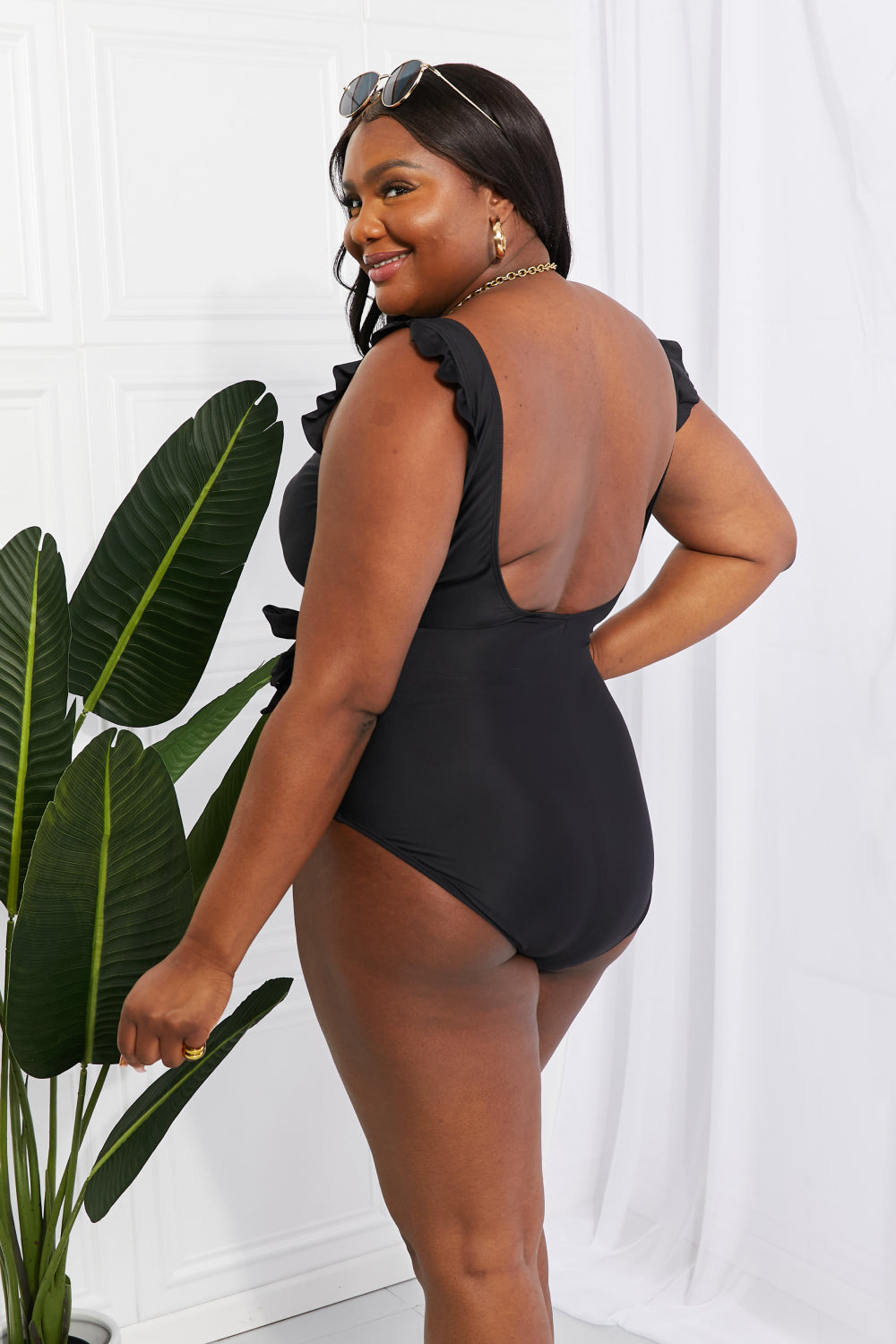 Full Size Float On Ruffle Faux Wrap One-Piece in Black - Women’s Clothing & Accessories - Swimwear - 9 - 2024