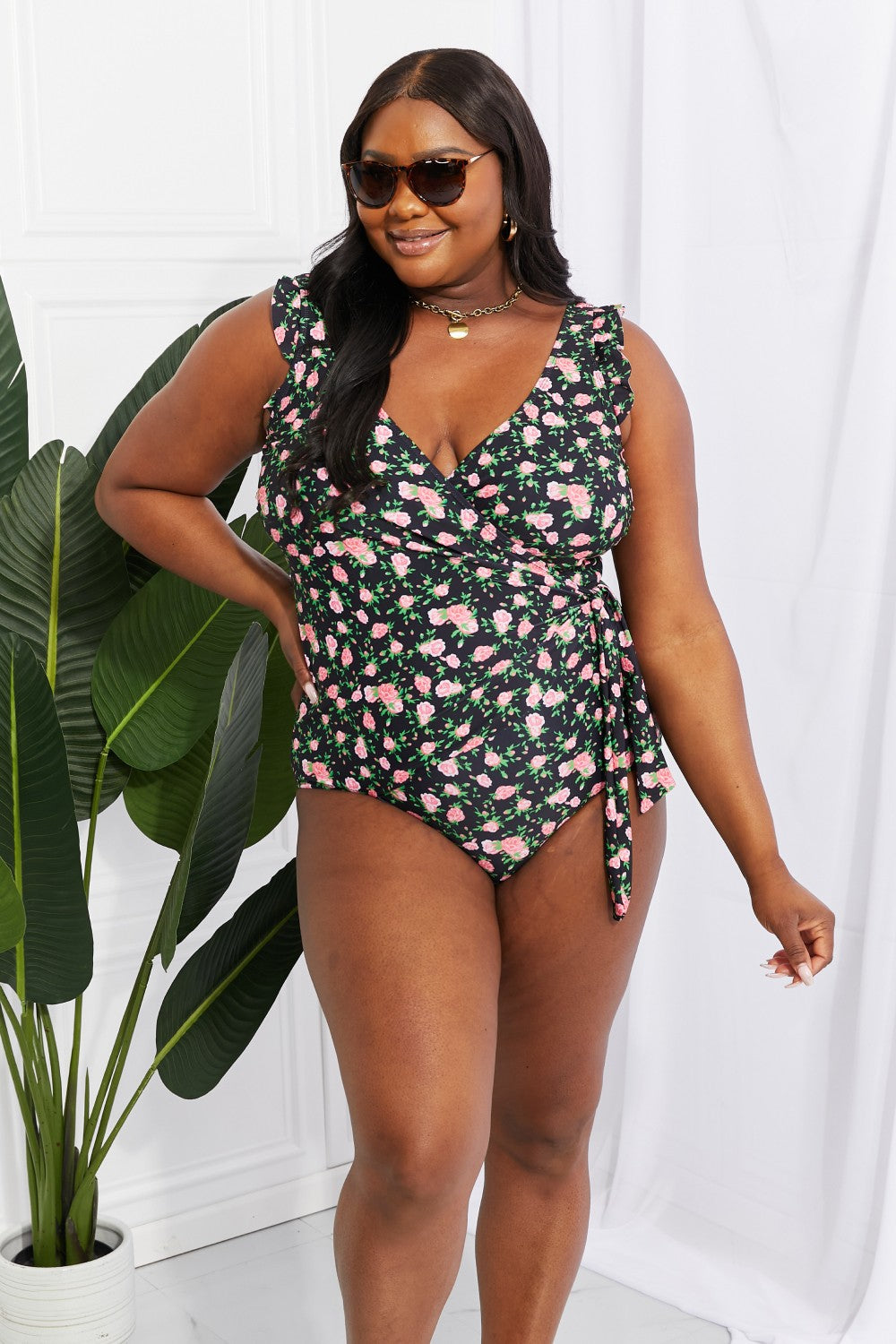Full Size Float On Ruffle Faux Wrap One-Piece in Floral - Women’s Clothing & Accessories - Swimwear - 7 - 2024