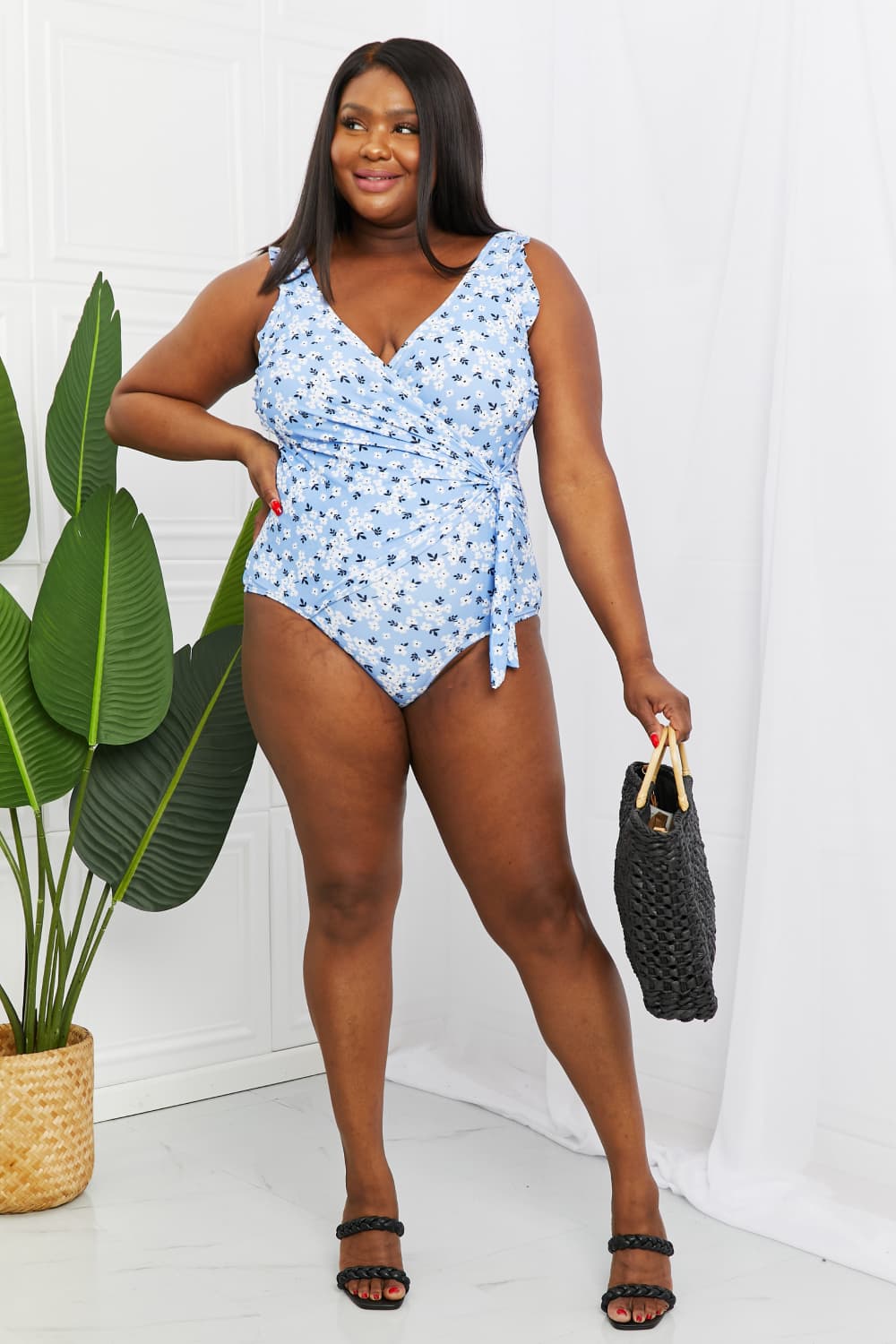 Full Size Float On Ruffle Faux Wrap One-Piece in Blossom Blue - Women’s Clothing & Accessories - Swimwear - 11 - 2024
