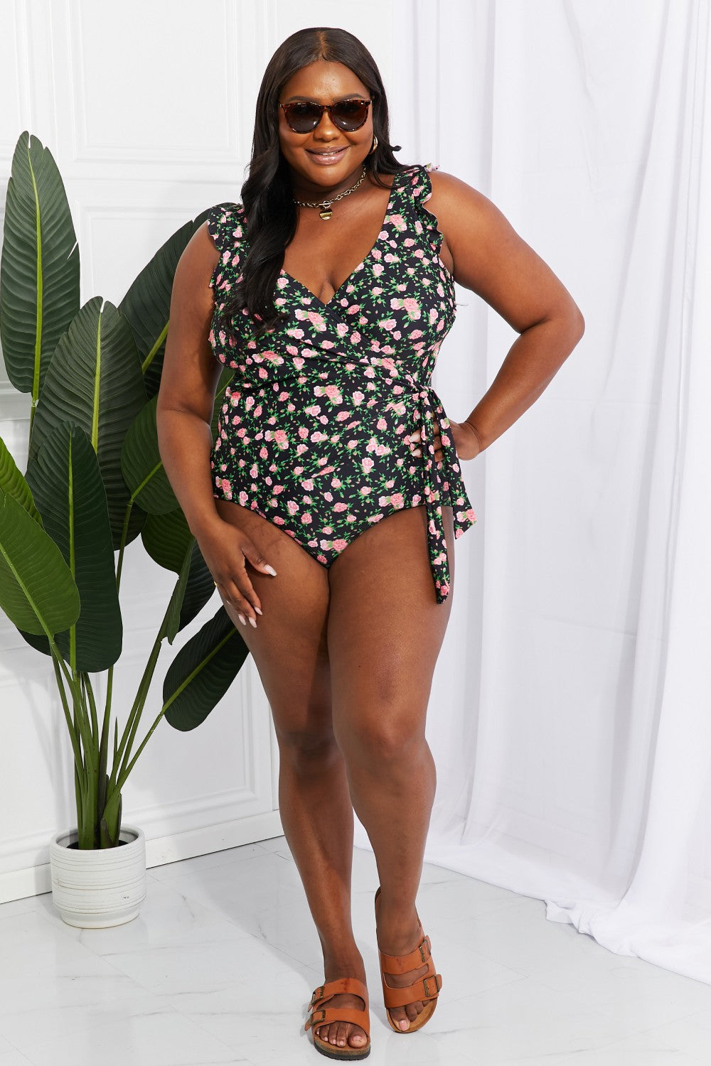Full Size Float On Ruffle Faux Wrap One-Piece in Floral - Women’s Clothing & Accessories - Swimwear - 10 - 2024