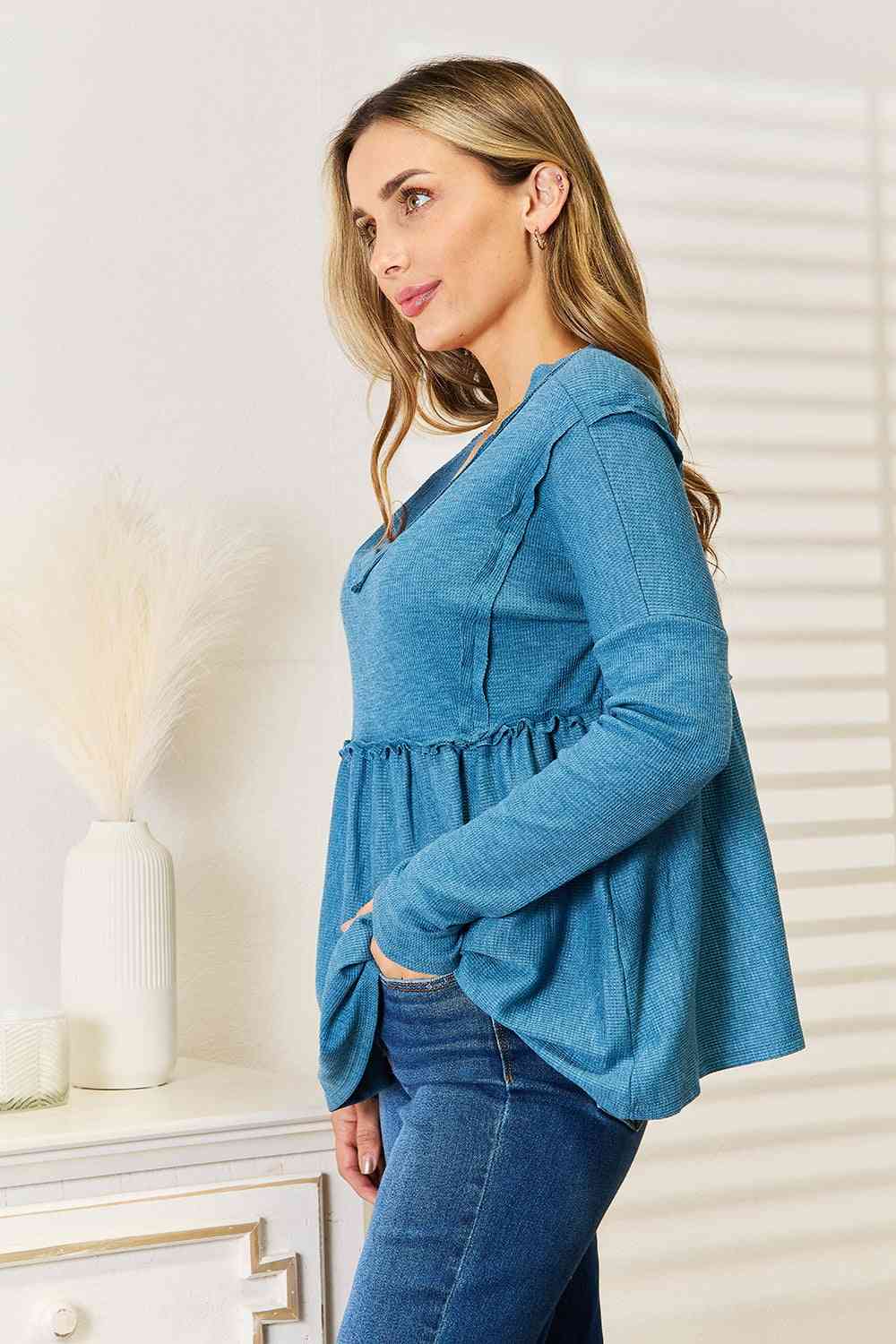 Full Size Frill Trim Babydoll Blouse - Women’s Clothing & Accessories - Shirts & Tops - 7 - 2024