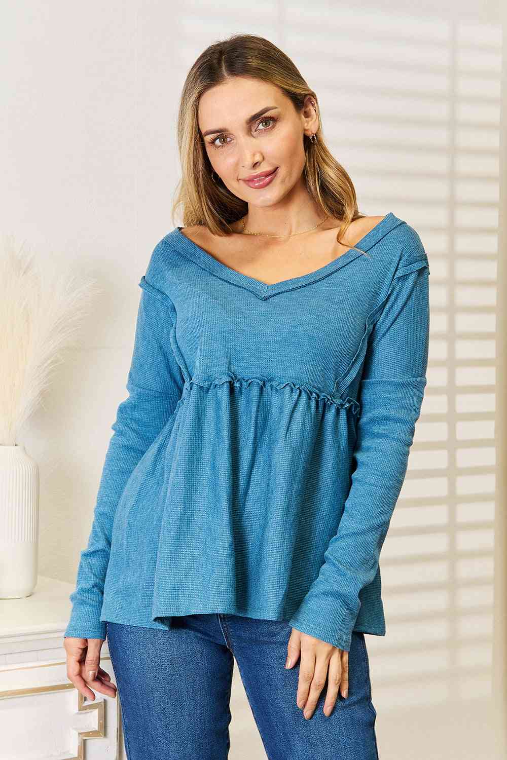 Full Size Frill Trim Babydoll Blouse - Women’s Clothing & Accessories - Shirts & Tops - 6 - 2024