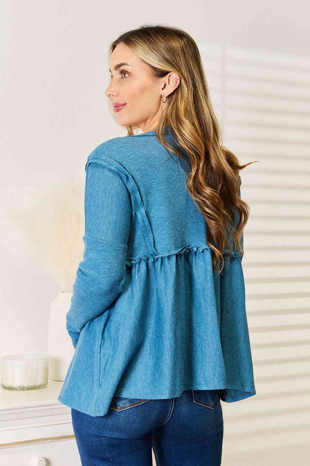 Full Size Frill Trim Babydoll Blouse - Women’s Clothing & Accessories - Shirts & Tops - 8 - 2024