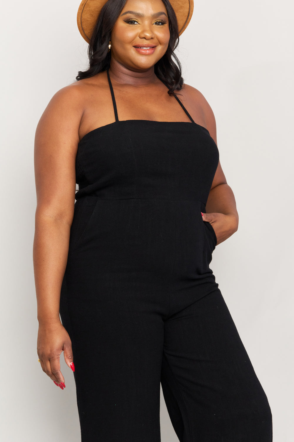 Full Size Halter Neck Wide Leg Jumpsuit with Pockets - Women’s Clothing & Accessories - Jumpsuits & Rompers - 8 - 2024