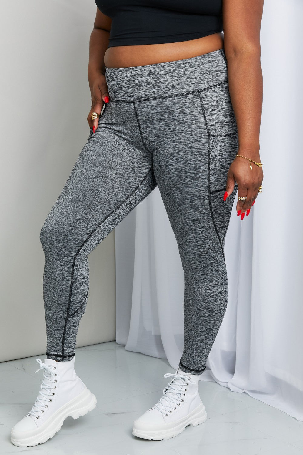 Full Size Heathered Wide Waistband Yoga Leggings - Women’s Clothing & Accessories - Pants - 7 - 2024