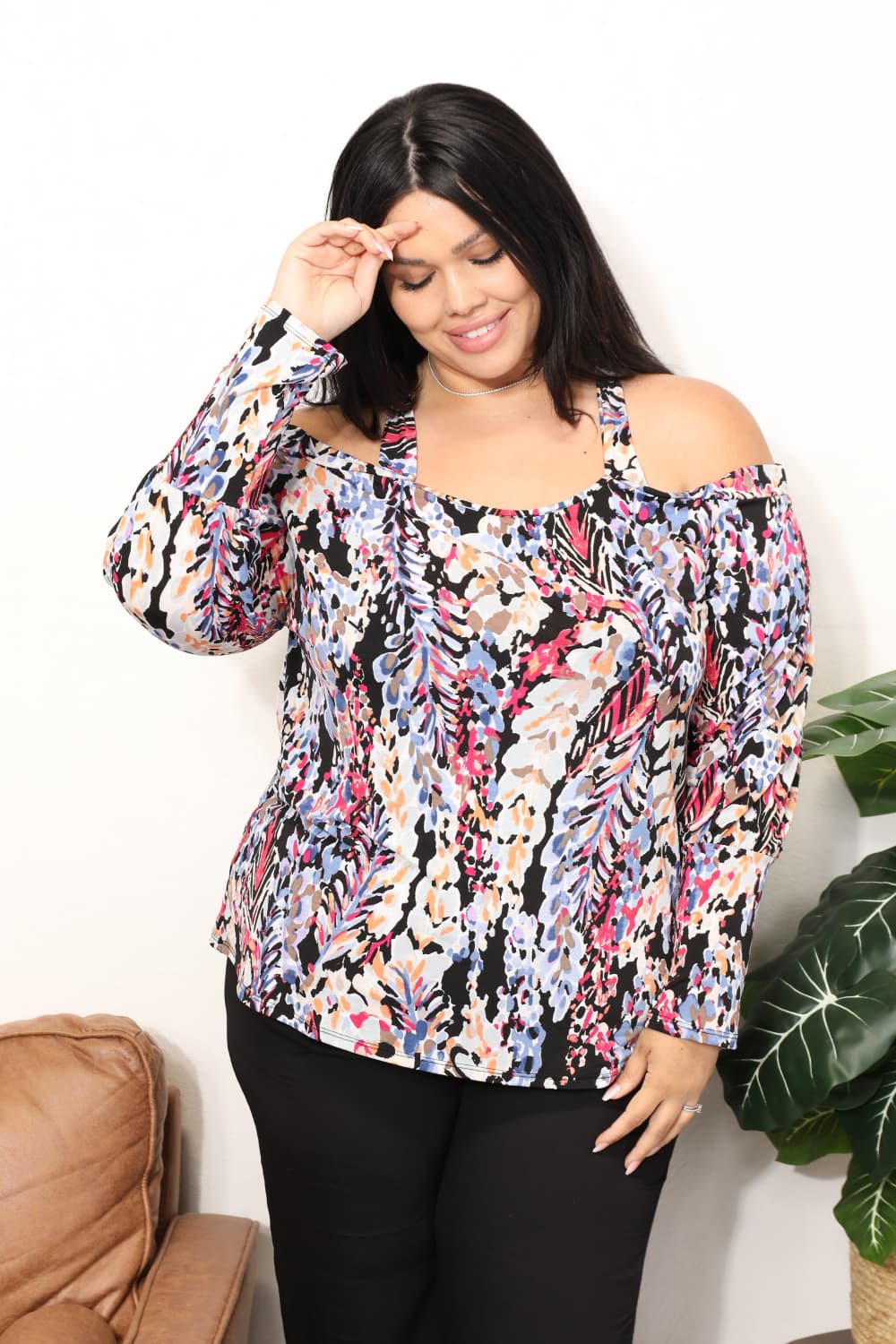 Full Size High Neck Off Shoulder Criss Cross Top - Multicolor / S - Women’s Clothing & Accessories - Shirts & Tops