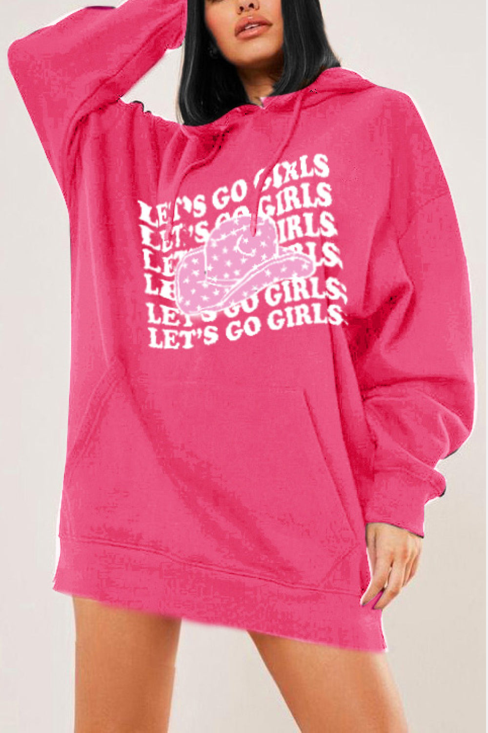 Full Size LET’S GO GIRLS Graphic Dropped Shoulder Hoodie - Women’s Clothing & Accessories - Shirts & Tops - 9 - 2024