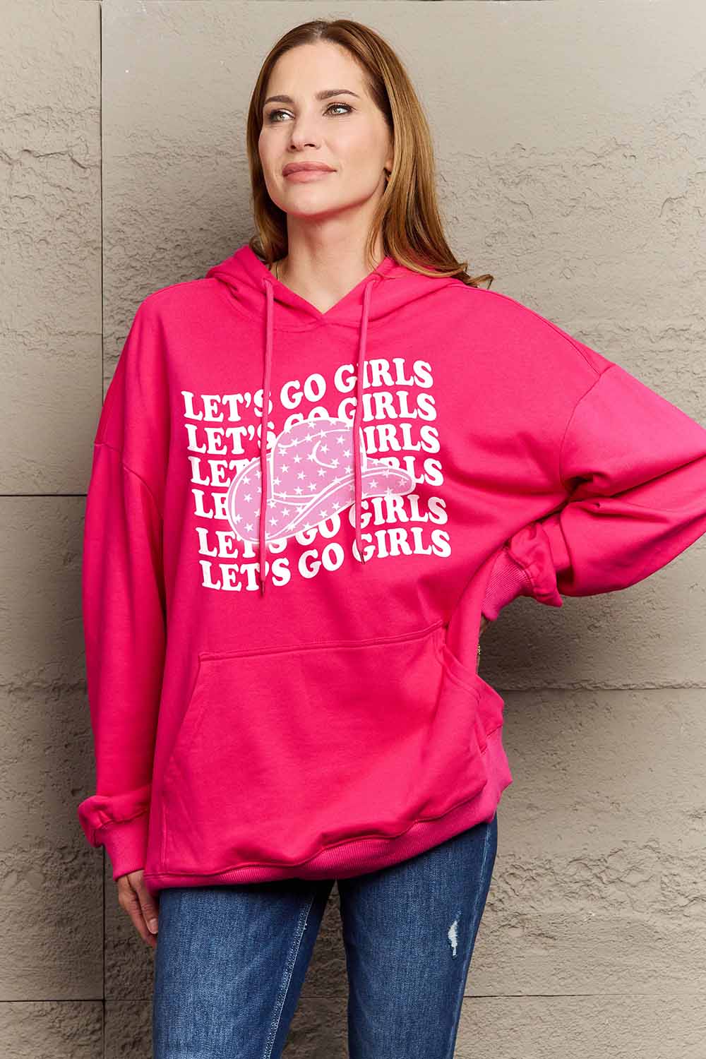 Full Size LET’S GO GIRLS Graphic Dropped Shoulder Hoodie - Women’s Clothing & Accessories - Shirts & Tops - 3 - 2024