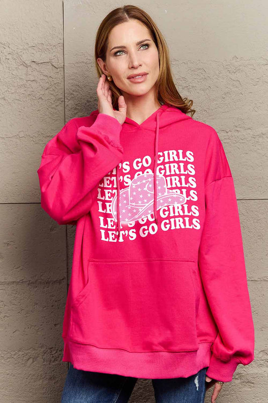 Full Size LET’S GO GIRLS Graphic Dropped Shoulder Hoodie - Pink / S - Women’s Clothing & Accessories - Shirts &