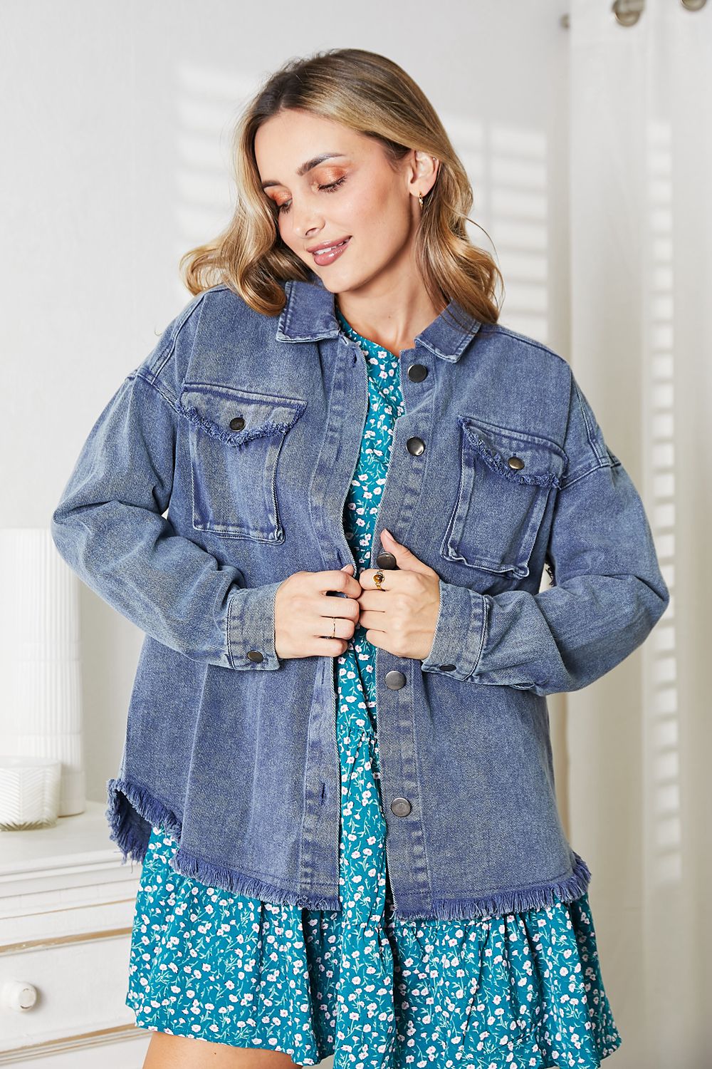 Full Size Mineral-Washed Button-Down Denim Jacket - Medium / S - Women’s Clothing & Accessories - Coats & Jackets - 1