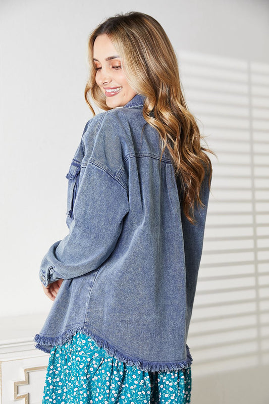 Full Size Mineral-Washed Button-Down Denim Jacket - Women’s Clothing & Accessories - Coats & Jackets - 2 - 2024