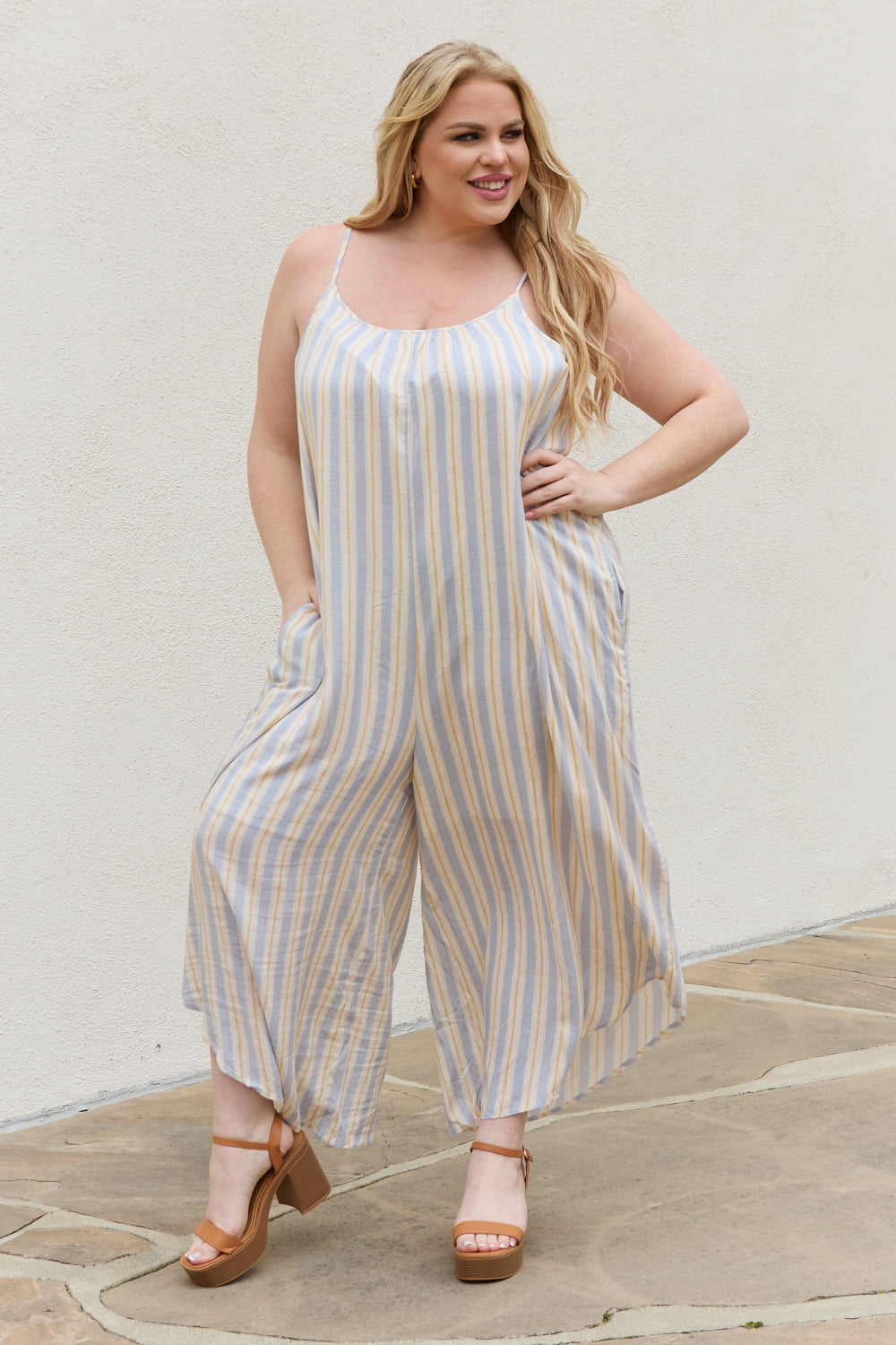Full Size Multi Colored Striped Jumpsuit with Pockets - Stripe / S - Women’s Clothing & Accessories - Jumpsuits &