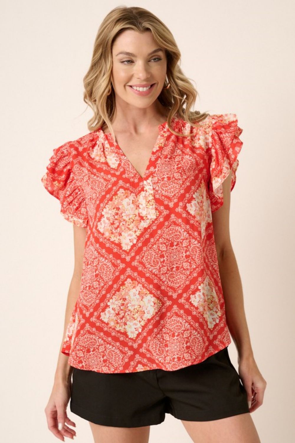 Full Size Printed Butterfly Sleeve Blouse - Women’s Clothing & Accessories - Shirts & Tops - 3 - 2024