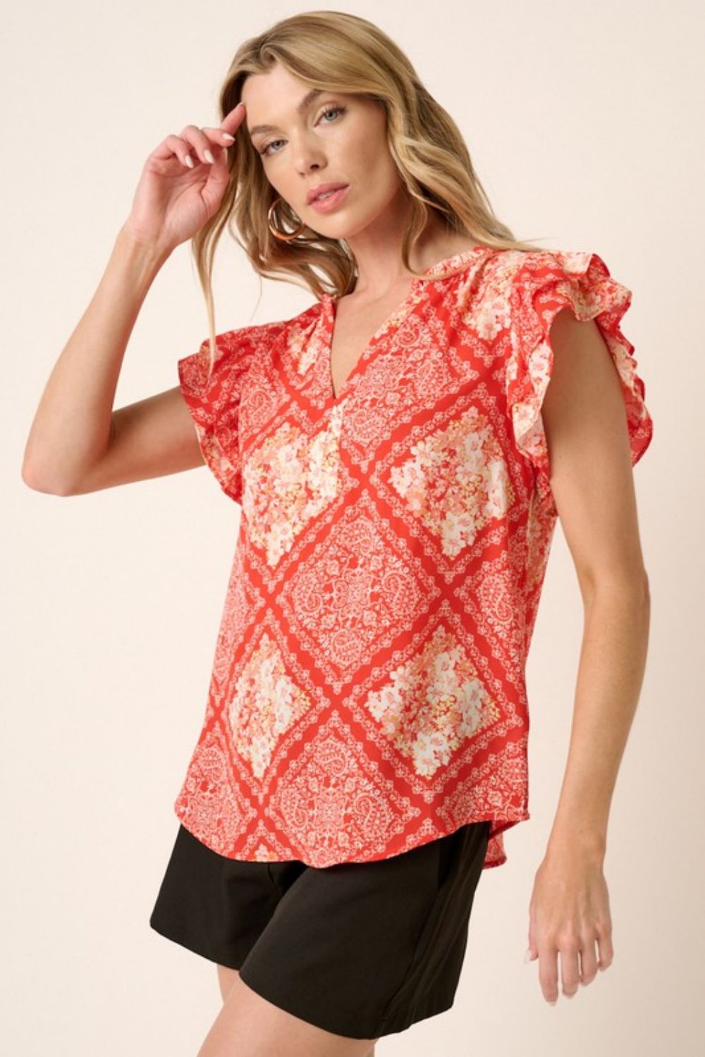 Full Size Printed Butterfly Sleeve Blouse - Women’s Clothing & Accessories - Shirts & Tops - 4 - 2024
