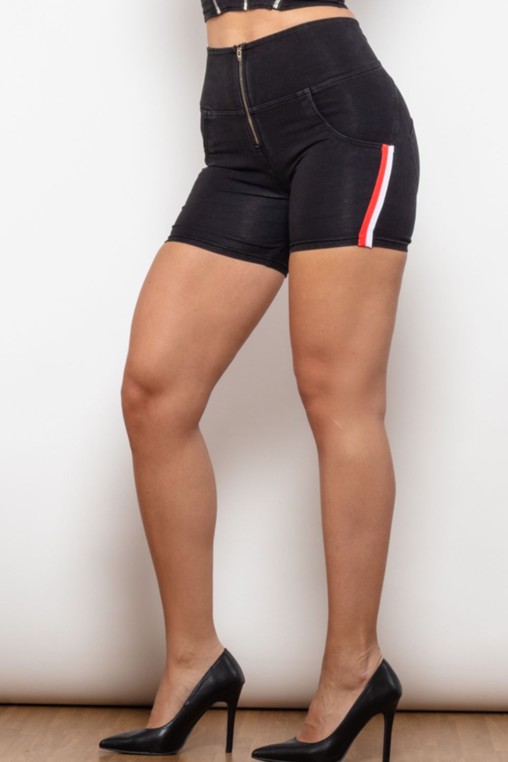 Full Size Side Stripe Zip Closure Denim Shorts - Women’s Clothing & Accessories - Shorts - 5 - 2024