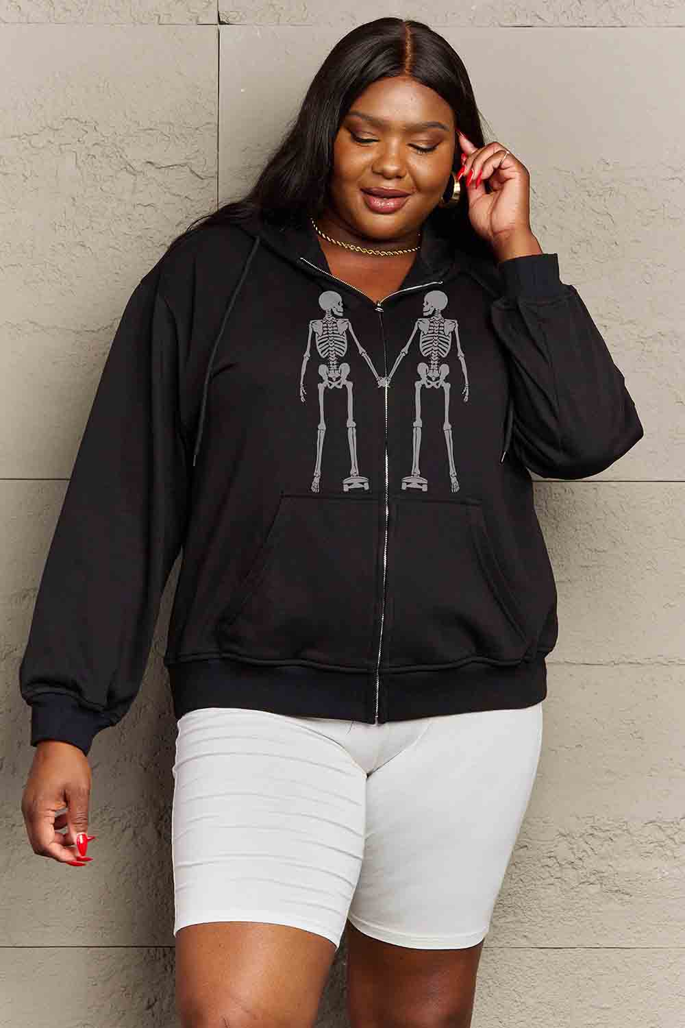 Full Size Skeleton Graphic Hoodie - Women’s Clothing & Accessories - Shirts & Tops - 6 - 2024