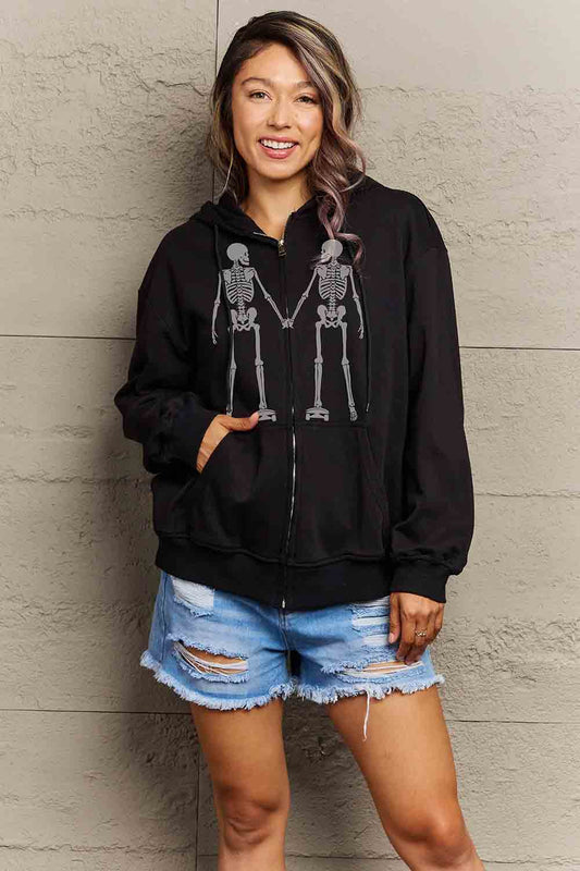 Full Size Skeleton Graphic Hoodie - Black / S - Women’s Clothing & Accessories - Shirts & Tops - 1 - 2024