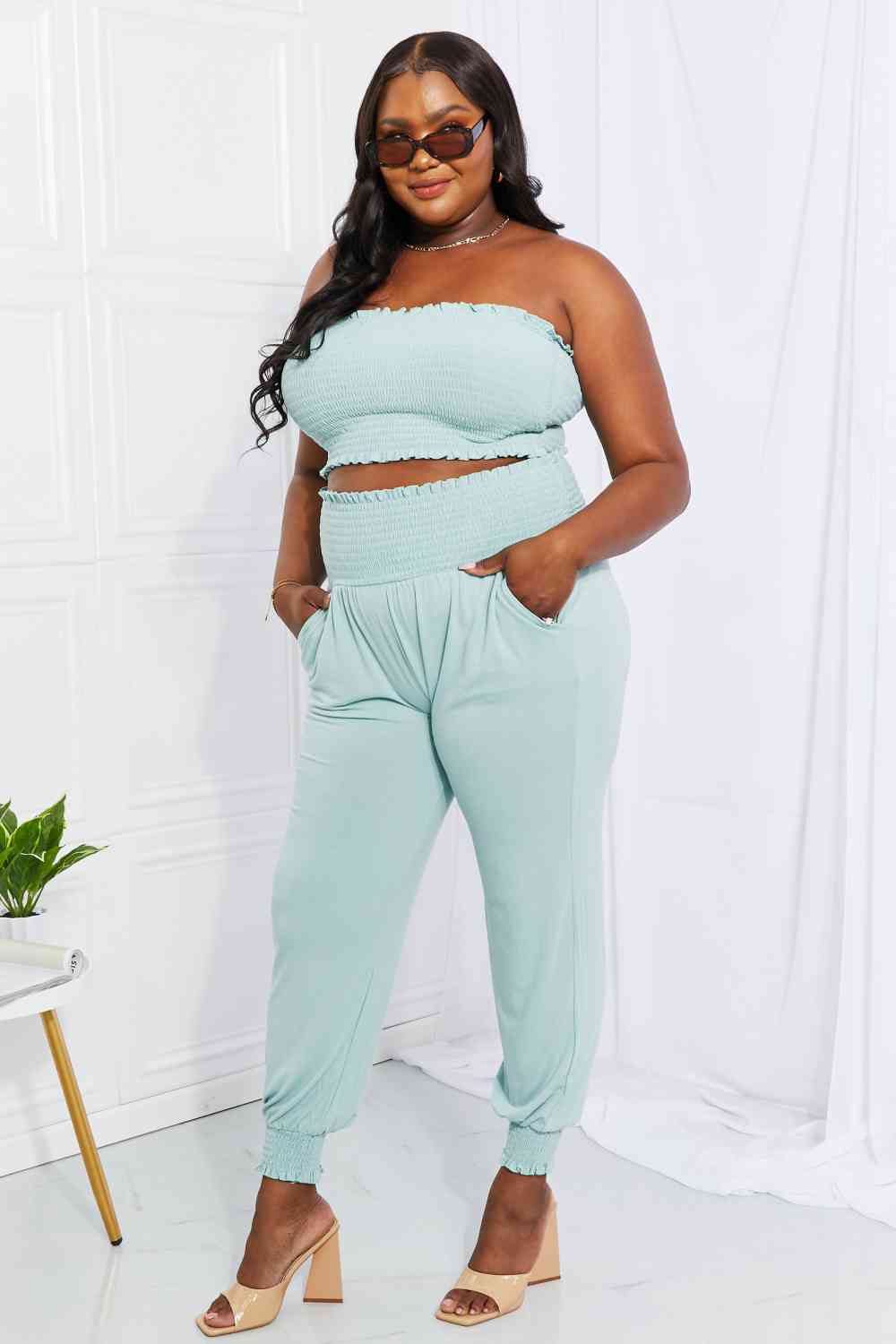 Full Size Stylish Comfort Smocked Tube Top & Joggers Set - Women’s Clothing & Accessories - Outfit Sets - 6 - 2024