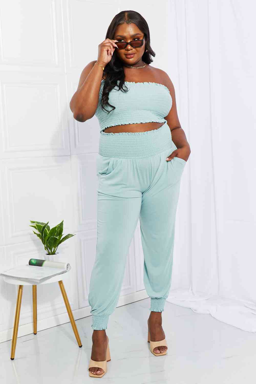 Full Size Stylish Comfort Smocked Tube Top & Joggers Set - Women’s Clothing & Accessories - Outfit Sets - 5 - 2024