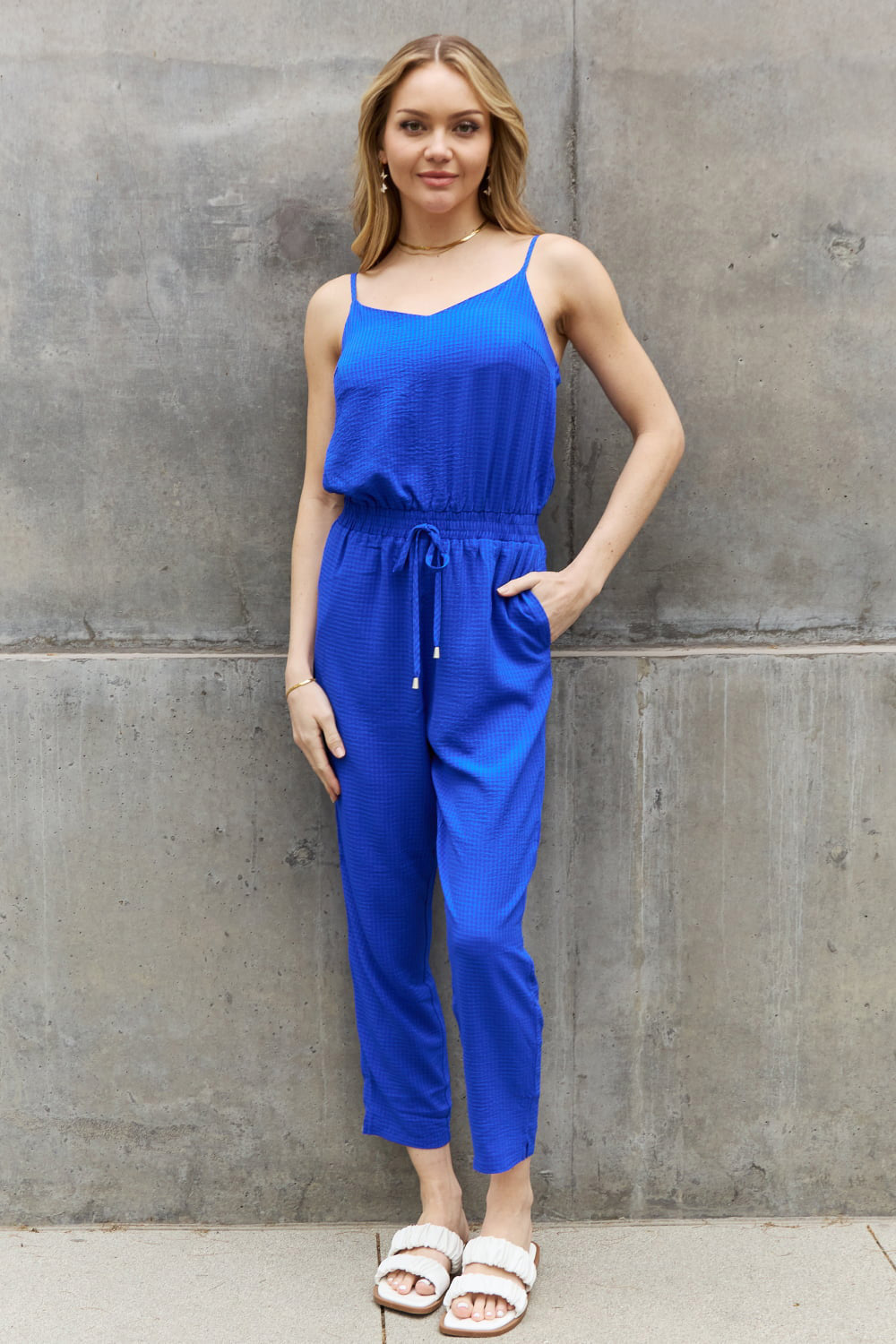 Full Size Textured Woven Jumpsuit in Royal Blue - Women’s Clothing & Accessories - Jumpsuits & Rompers - 3 - 2024