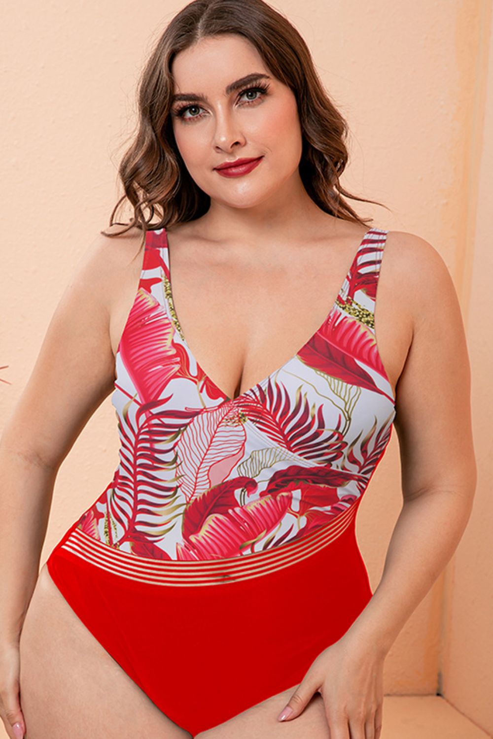 Full Size Two-Tone Plunge One-Piece Swimsuit - Red / M - Women’s Clothing & Accessories - Swimwear - 4 - 2024