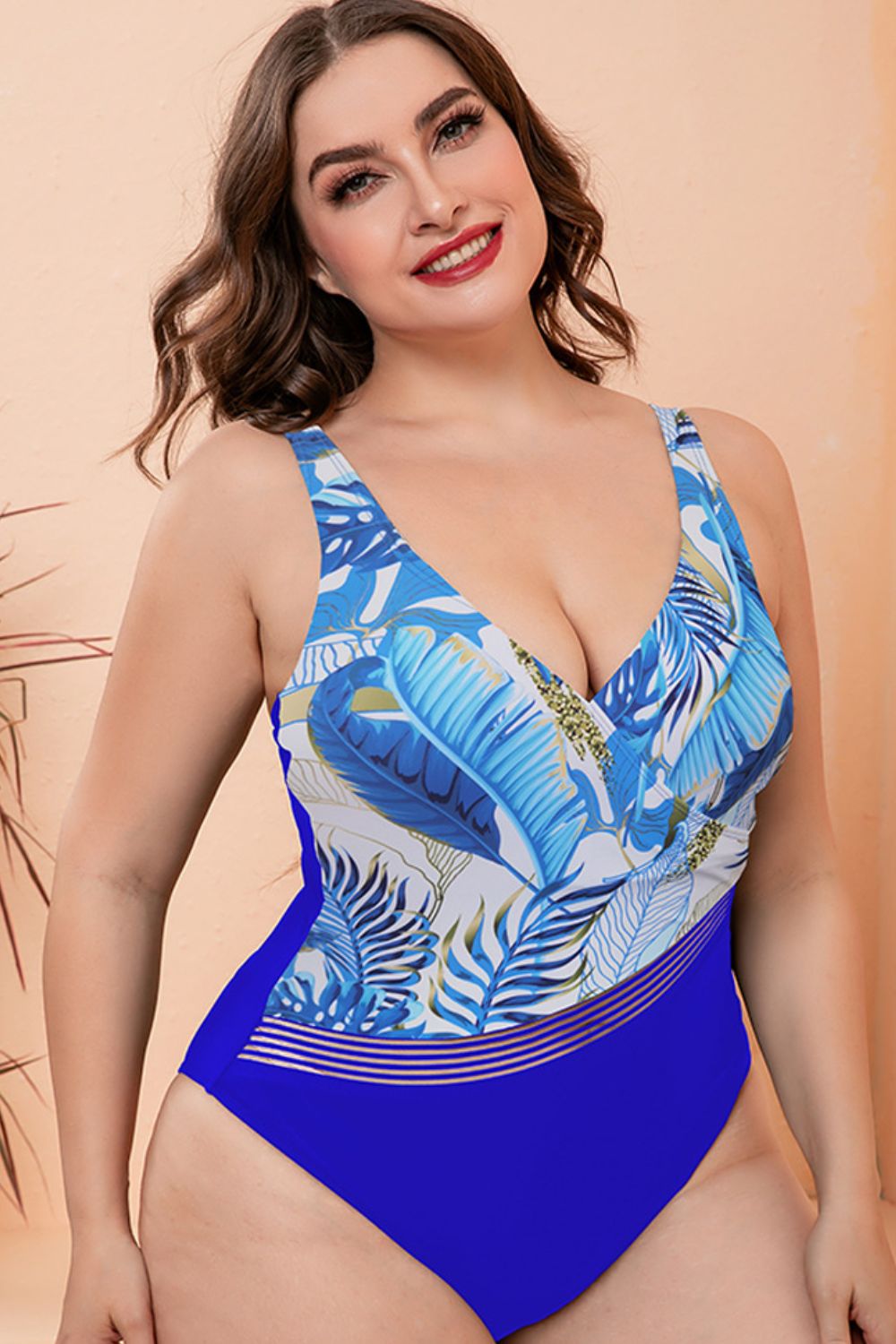 Full Size Two-Tone Plunge One-Piece Swimsuit - Blue / M - Women’s Clothing & Accessories - Swimwear - 2 - 2024