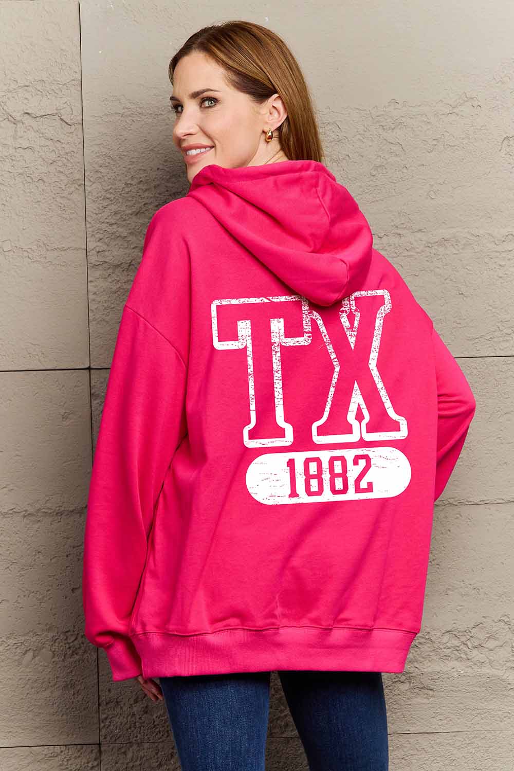 Full Size TX 1882 Graphic Hoodie - Pink / S - Women’s Clothing & Accessories - Shirts & Tops - 1 - 2024