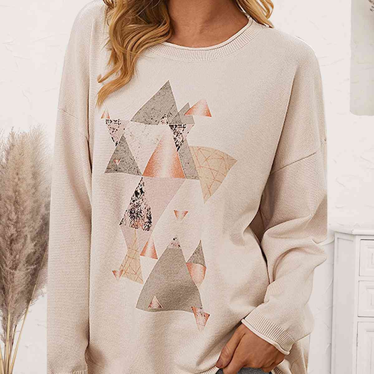 Geometric Graphic Dropped Shoulder Top - Women’s Clothing & Accessories - Shirts & Tops - 3 - 2024
