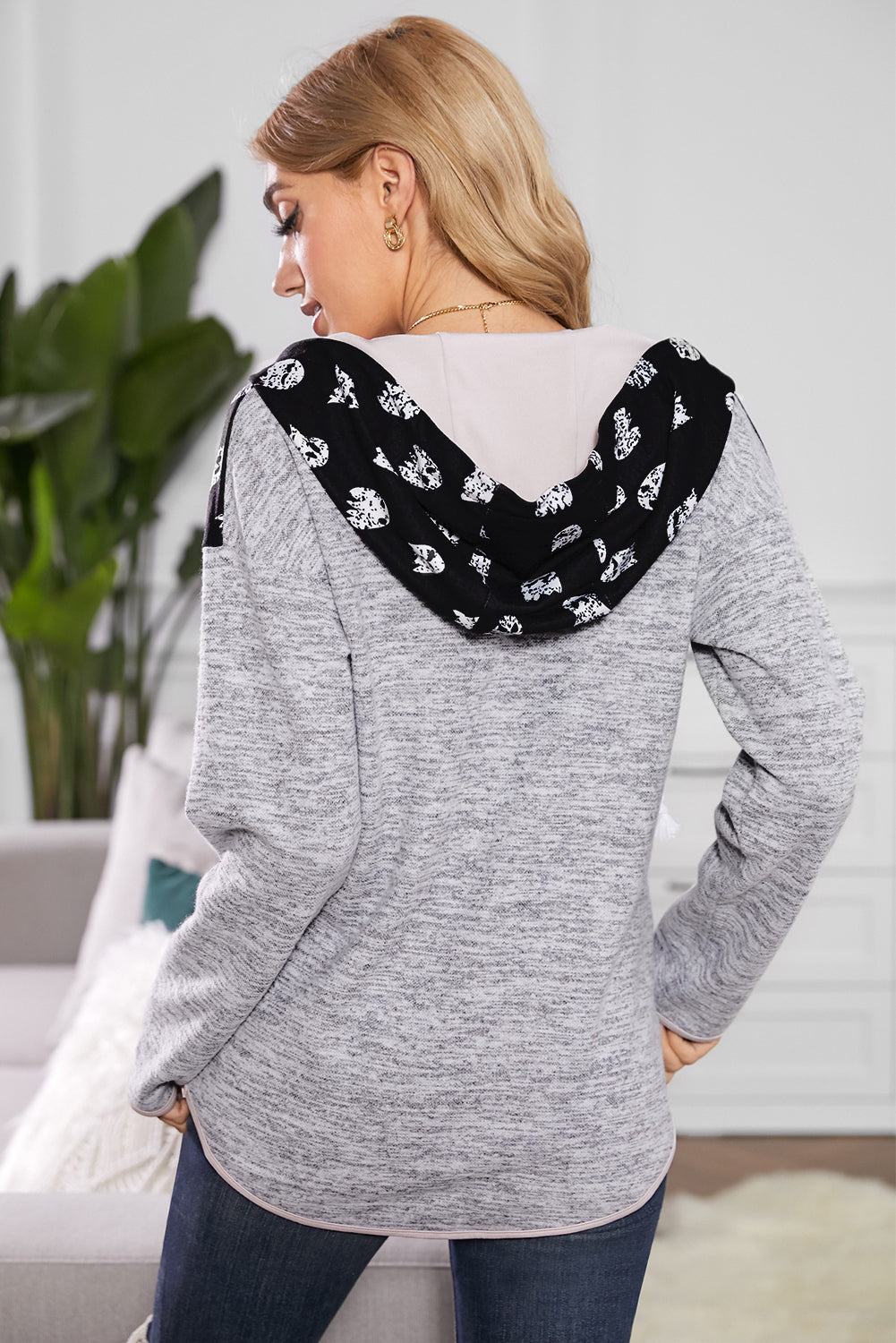 Ghost Print Dropped Shoulder Hoodie - Women’s Clothing & Accessories - Shirts & Tops - 2 - 2024