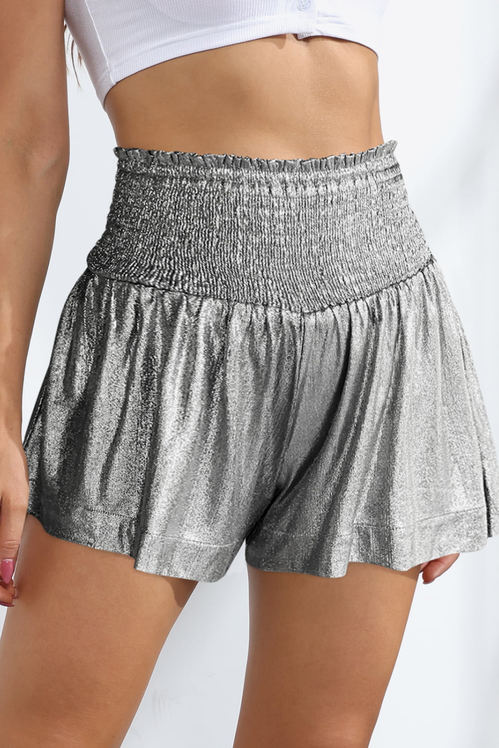 Glitter Smocked High-Waist Shorts - Black / S - Women’s Clothing & Accessories - Shorts - 5 - 2024