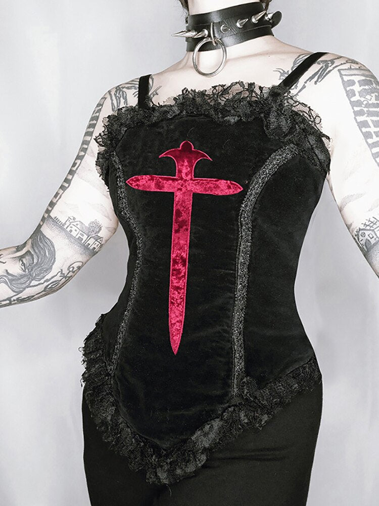 Goth Cross Pattern Top - Black / M - Women’s Clothing & Accessories - Shirts & Tops - 12 - 2024