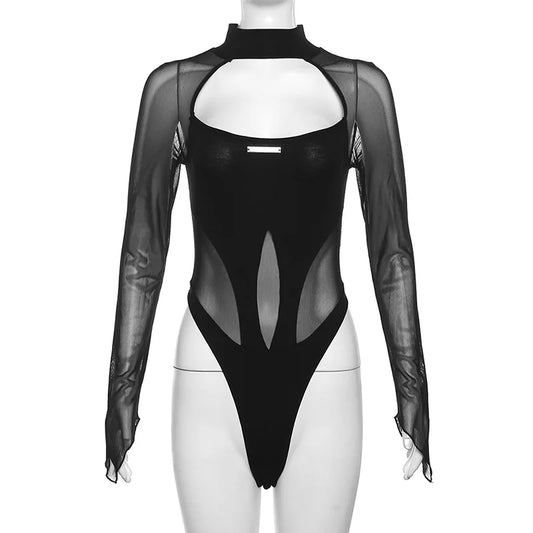 Goth Dark Sheer Mesh Long Sleeve Bodysuit - Black / L - Women’s Clothing & Accessories - Shirts & Tops - 7 - 2024
