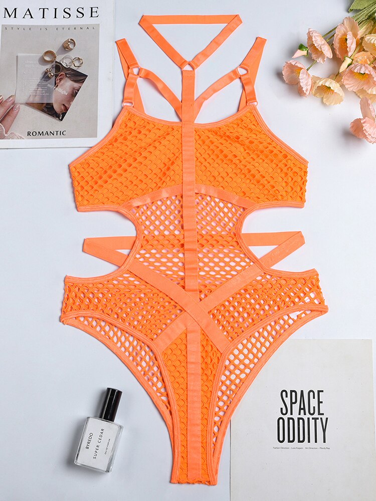 Gothic Fishnet Bodysuits - Orange / XL - Women’s Clothing & Accessories - Clothing - 79 - 2024