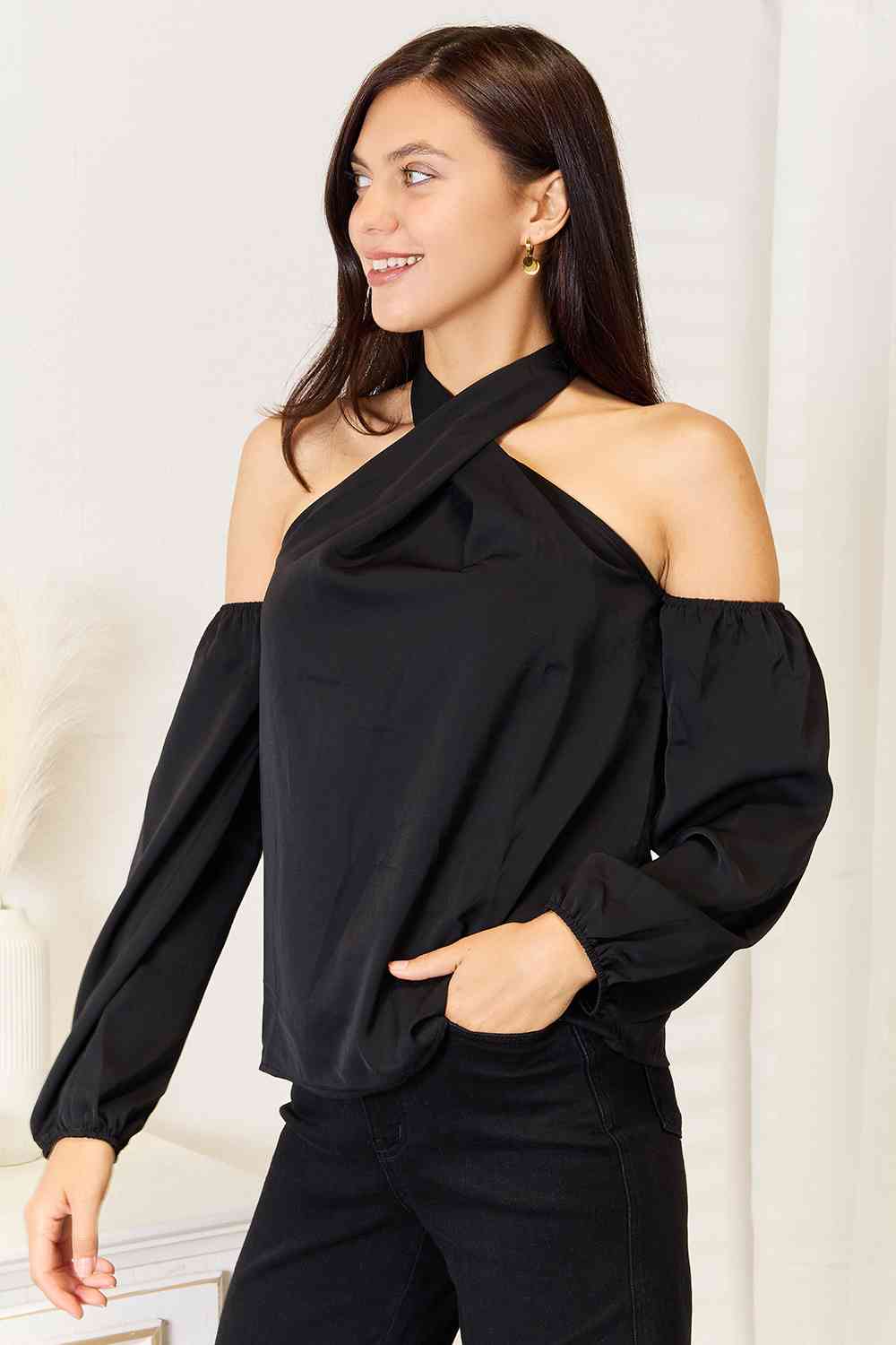 Grecian Cold Shoulder Long Sleeve Blouse - Women’s Clothing & Accessories - Shirts & Tops - 3 - 2024