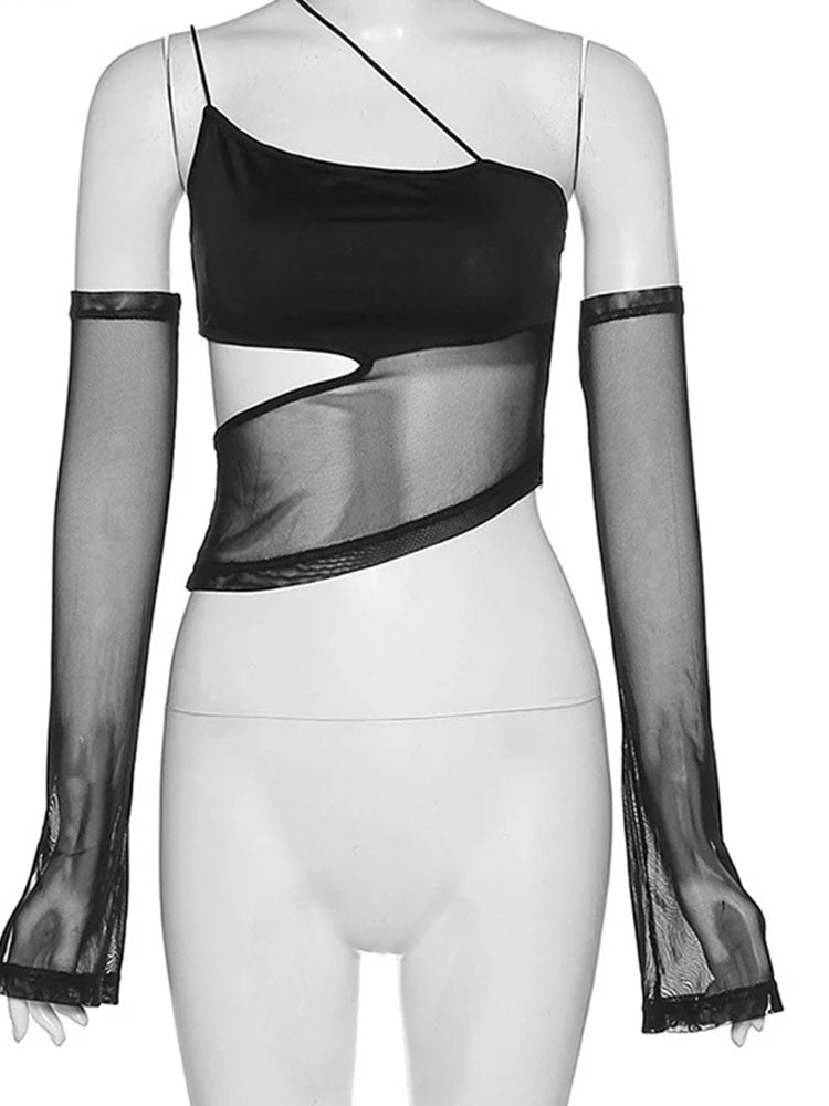 Grunge Cut Out Mesh Crop Top - Women’s Clothing & Accessories - Shirts & Tops - 5 - 2024