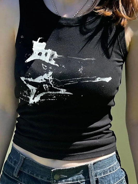 Guitar Print Tank Top - Ribbed Grunge Crop Top - Black / L - Women’s Clothing & Accessories - Shirts & Tops - 6 - 2024
