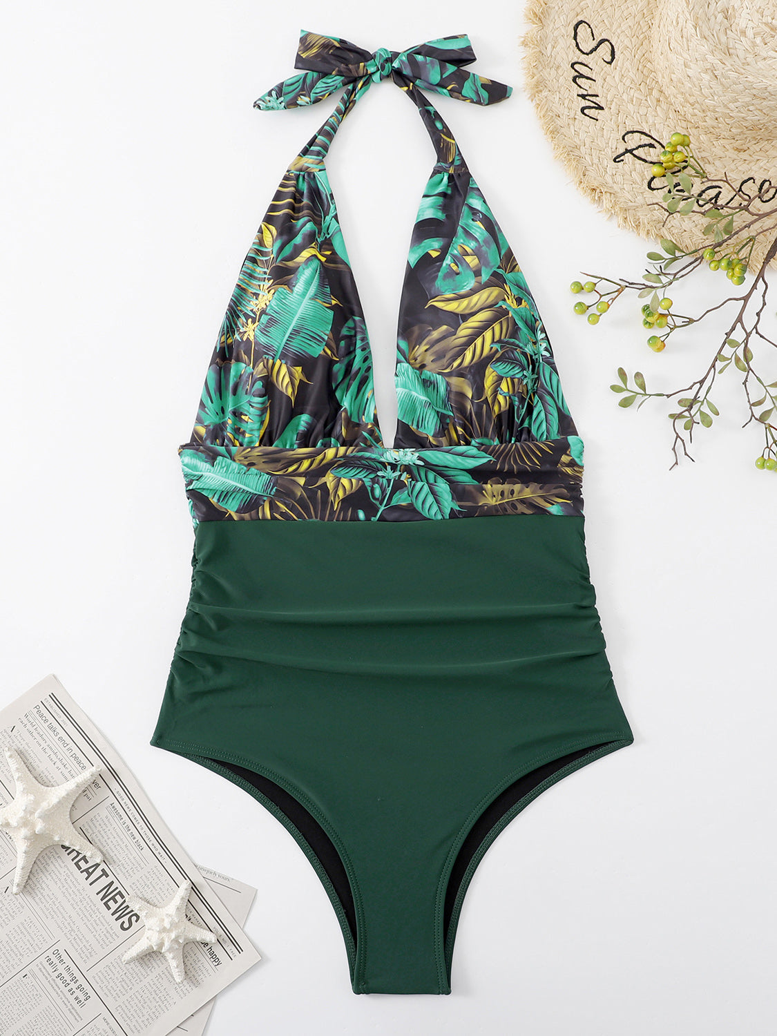Halter Neck One-Piece Swimwear - Dark Green / S - Women’s Clothing & Accessories - Swimwear - 25 - 2024