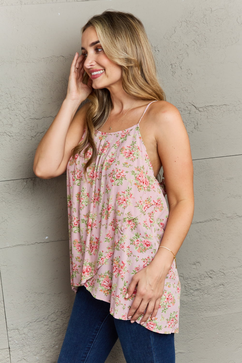 Hang Loose Tulip Hem Cami Top in Mauve Floral - Women’s Clothing & Accessories - Shirts & Tops - 3 - 2024